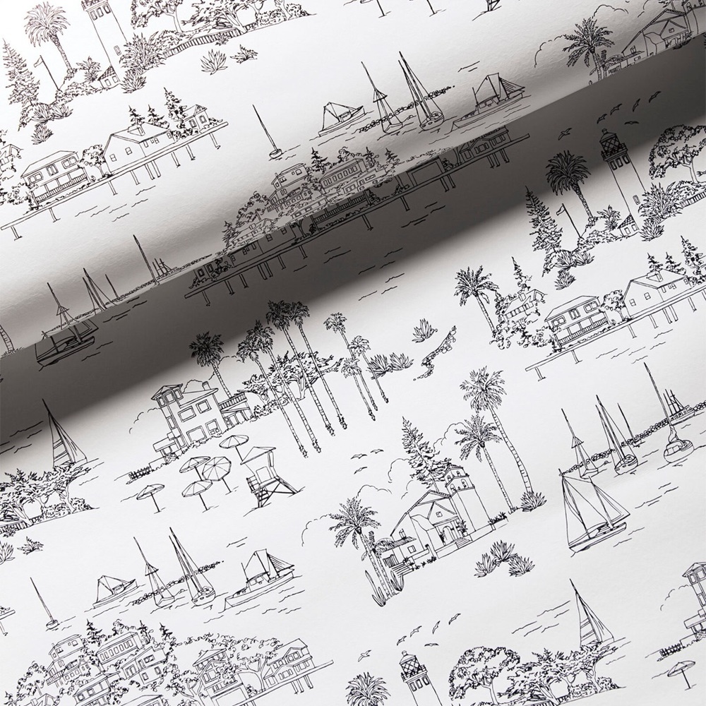 Serena & Lily Seahaven Toile Wallpaper-Black/White